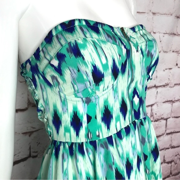ENVY ME S Aqua Blue Green High Low Boho strapless summer dress Size Small - Picture 10 of 15